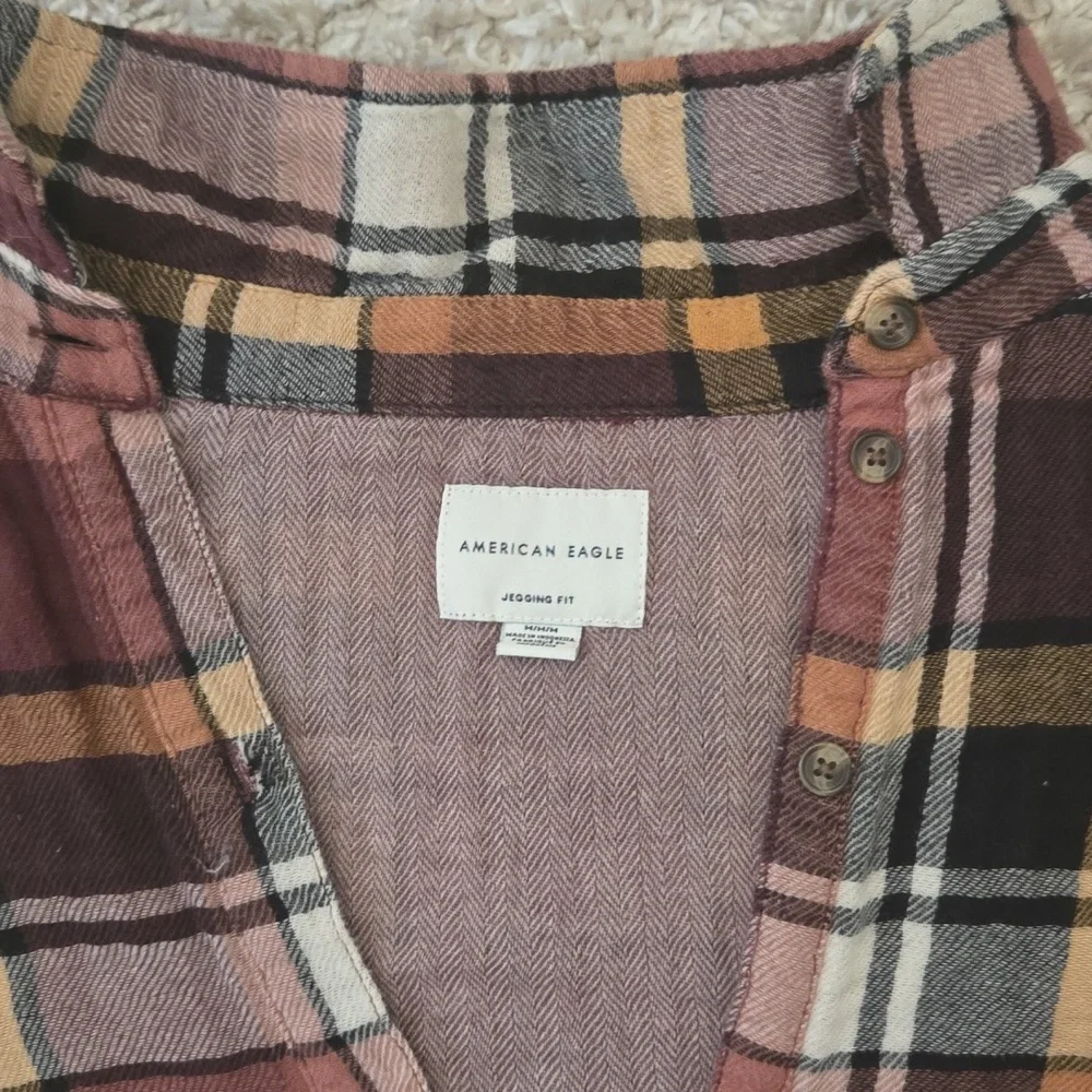 American Eagle Plaid Blouse Sz M - Picture 2 of 5